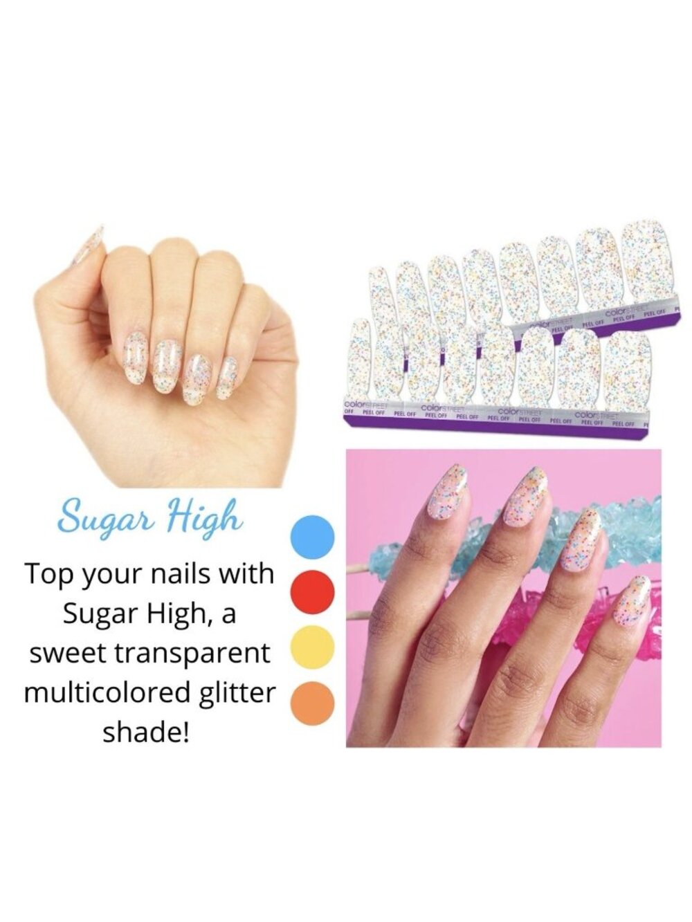 Color Street 100% Real Nail Strips Glitter Retired Sugar High. New Sealed